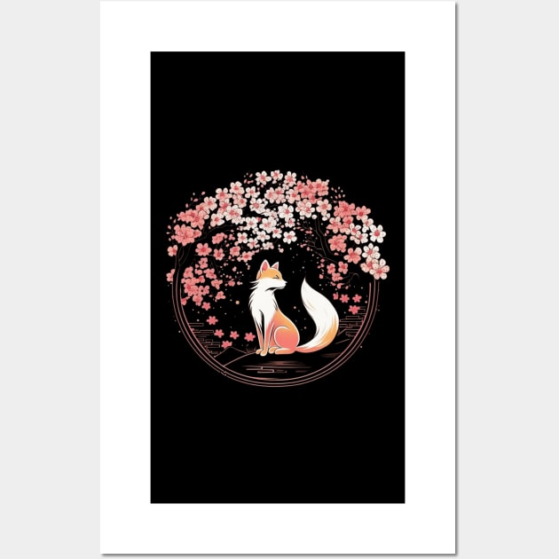 Japanese Fox Cherry blossom Flower sakura trees Kawaii Wall Art by Kertz TheLegend